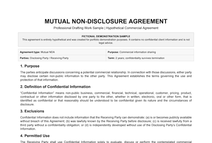 draft a clear and professional mutual nda